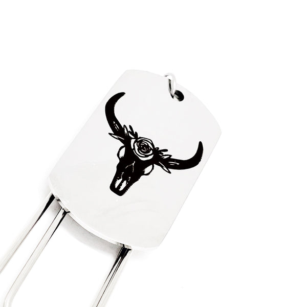 Floral Cattle Skull Bookmark, Charm Bookmark, Cow Skull Charm, Reader Gift, Farm Owner Gift, Gift For Her, Wife Gift, Paperclip Bookmark