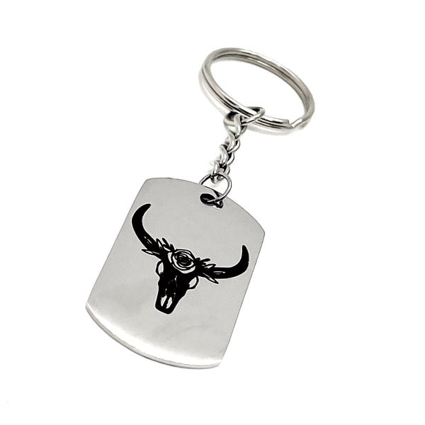 Floral Cattle Skull Keychain, Cow Skull Keychain, Ranch Owner Gift, Farm Owner Gift, Cattlewoman Gift, Gift For Her, Farm Wife Gift