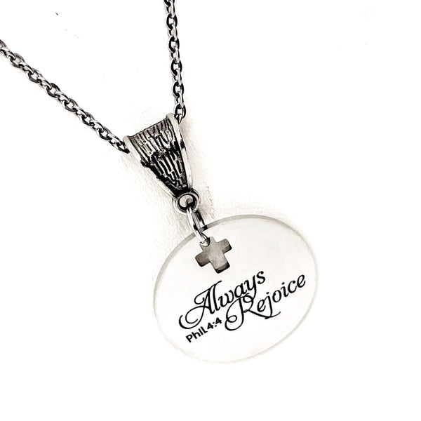 Faith Gift, Always Rejoice Pendant Necklace, Philippians 4 4, Scripture Jewelry, Scripture Necklace, Christian Jewelry, Christian Necklace