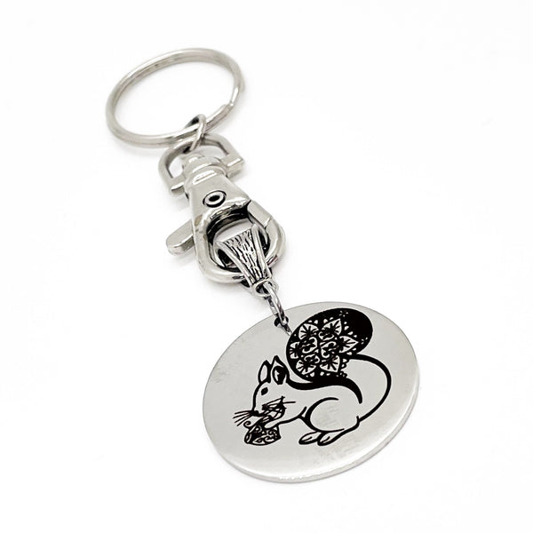 Mandala Squirrel Keychain, Mandala Charm, Squirrel Gift, Squirrel Lover, Mandala Print, Keychain Gift, Mandala Keychain, Gift For Her