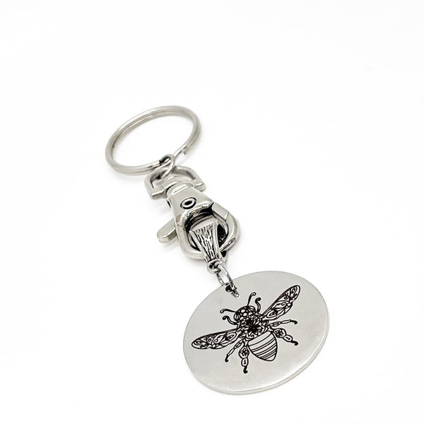 Mandala Bee Keychain, Mandala Charm, Bee Gift, Bee Lover, Mandala Print, Keychain Gift, Mandala Keychain, Gift For Her