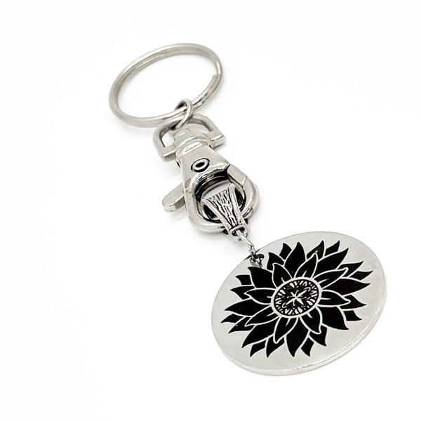Mandala Sunflower Keychain, Mandala Charm, Sunflower Gift, Sunflower over, Mandala Print, Keychain Gift, Mandala Keychain, Gift For Her