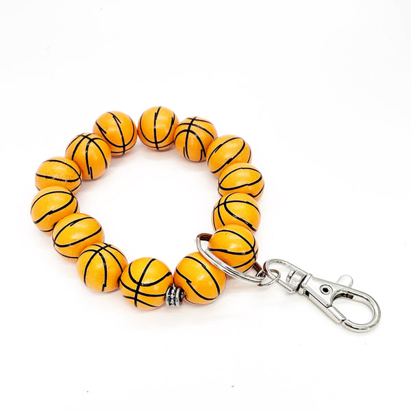 Beaded Basketball Keychain Bracelet, Wood Bead Keychain Bracelet, Beaded Bracelet, Basketball Beaded Keychain, Basketball Player, Mom Gifts