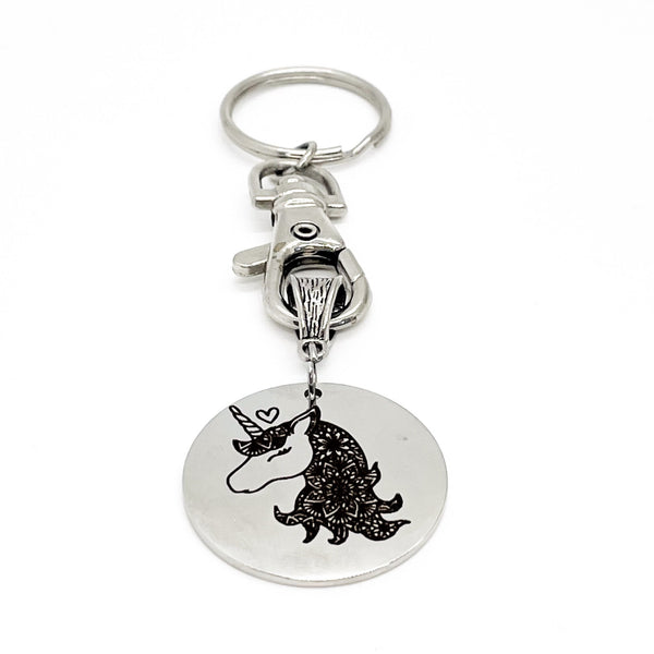 Mandala Unicorn Keychain, Mandala Charm, Unicorn Gift, Unicorn Lover, Mandala Print, Keychain Gift, Mandala Keychain, Gift For Her