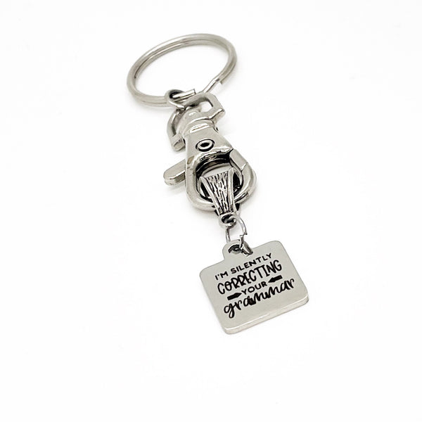 Fun Gifts, I’m Silently Correcting Your Grammar Keychain, English Teacher Gift, Best Friend Gift, Gift For Her, Wife Gift, Funny Quotes
