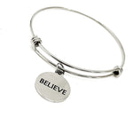 Believe Charm Bracelet, Faith Gift, Stacking Bangle, Expanding Bracelet, Gift For Her, Wife Gift, Daughter Gift, Granddaughter Gift