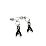 Silver-tone Black Ribbon Earrings, Awareness Gifts, Melanoma, Sleep Disorders Awareness Charm, Gift For Her, Wife Gift, Awareness Gift