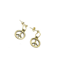 Peace Sign Earrings, Peace Gifts, Daughter Gift, Peace Lover Gift, Wife Gift, Peace Charm Earrings, Goldtone Peace Charms