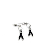 Silver-tone Black Ribbon Earrings, Awareness Gifts, Melanoma, Sleep Disorders Awareness Charm, Gift For Her, Wife Gift, Awareness Gift
