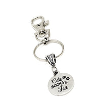 Cats Books and Tea Clip On Charm Keychain, Cat Lover Gift, Book Lover Gift, Tea Lover Gift, Mom Gift, Wife Gift, Daughter Gift