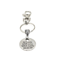 Scripture Gifts, Act Justly, Love Mercy, Walk Humbly Clip On Charm Keychain, Micah 6 8 Charm, Bible Verse Gifts, Christian Gift, Baptism
