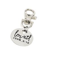 Salvation Verse, Loved Clip On Charm, John 3 16, For God So Loved The World, Baptism Gift, Faith Gift, Christian Gifts, Bulk Wholesale