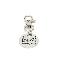 Salvation Verse, Loved Clip On Charm, John 3 16, For God So Loved The World, Baptism Gift, Faith Gift, Christian Gifts, Bulk Wholesale