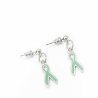 Silver-tone Green Ribbon Earrings, Awareness Gifts, Glaucoma, TBI, Mental Illness Awareness Charm, Gift For Her, Wife Gift, Awareness Gift