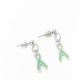 Silver-tone Green Ribbon Earrings, Awareness Gifts, Glaucoma, TBI, Mental Illness Awareness Charm, Gift For Her, Wife Gift, Awareness Gift