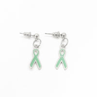 Silver-tone Green Ribbon Earrings, Awareness Gifts, Glaucoma, TBI, Mental Illness Awareness Charm, Gift For Her, Wife Gift, Awareness Gift