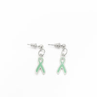 Silver-tone Green Ribbon Earrings, Awareness Gifts, Glaucoma, TBI, Mental Illness Awareness Charm, Gift For Her, Wife Gift, Awareness Gift