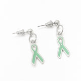 Silver-tone Green Ribbon Earrings, Awareness Gifts, Glaucoma, TBI, Mental Illness Awareness Charm, Gift For Her, Wife Gift, Awareness Gift