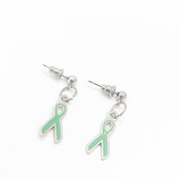 Silver-tone Green Ribbon Earrings, Awareness Gifts, Glaucoma, TBI, Mental Illness Awareness Charm, Gift For Her, Wife Gift, Awareness Gift