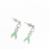 Silver-tone Green Ribbon Earrings, Awareness Gifts, Glaucoma, TBI, Mental Illness Awareness Charm, Gift For Her, Wife Gift, Awareness Gift