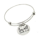 Faith Jewelry, Loved Bracelet, John 3 16 Charm Bangle, Baptism Gift, For God So Loved The World That He Gave His Only Son, Faith Gifts