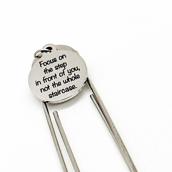 Motivation Gift, Focus On The Step In Front Of You, Not The Whole Staircase Charm Bookmark, Reader Gift, Student Gift, Entrepreneur Gift