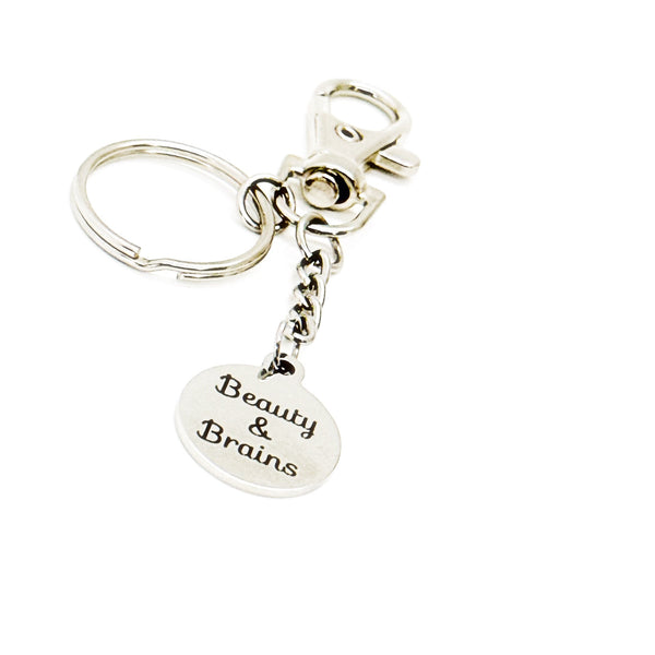 Beauty and Brains Charm Keychain, Daughter Gift, Wife Gift, Smart And Beautiful, Beauty Pageant Winner, Going To College, Graduation Gift
