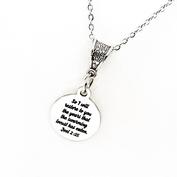 God Restores The Lost Years Necklace, Joel 2 25, Scripture Gift, Recovery Gift, Fresh Start, New Beginning, Faith Gift, Christian Recovery