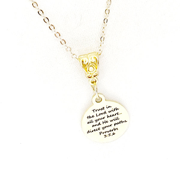 Trust In The Lord Necklace, Proverbs 3 5 and 6, With All Your Heart, Scripture Gift, Faith Gift, Christian Jewelry, Baptism Gift For Her