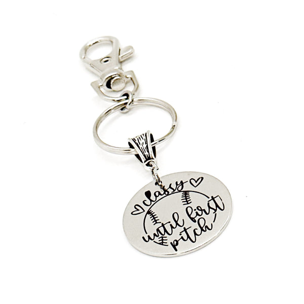 Classy Until First Pitch Charm Keychain, Baseball Mom Gift, Softball Player Gift, Fun Sports Gifts, Gift For Her, Team Mom, Sports Parent