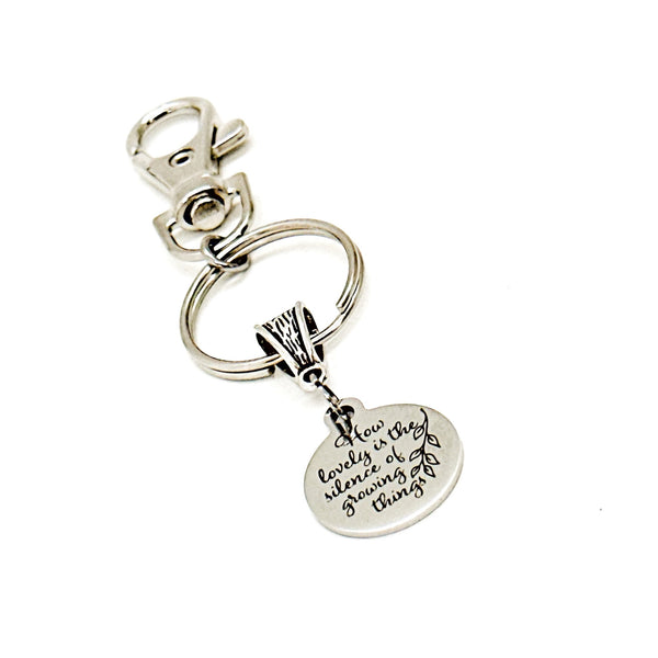 How Lovely Is The Silence Of Growing Things Charm Keychain, Gardner Gift, Florist Gift, Green Thumb Gift, Plant Owner Gifts, Growing Plants