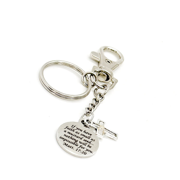 Mustard Seed Cross Charm Keychain, Mustard Seed Faith Gifts, Christian Gift, Matthew 17 20, Encouraging Gift, Graduation Gift, Sunday School