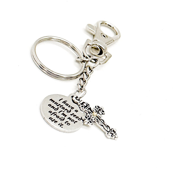 I Have A Mustard Seed Cross Charm Keychain, Matthew 17 20, Mustard Seed Faith Gifts, Christian Gift, Encouraging Gift, Sunday School