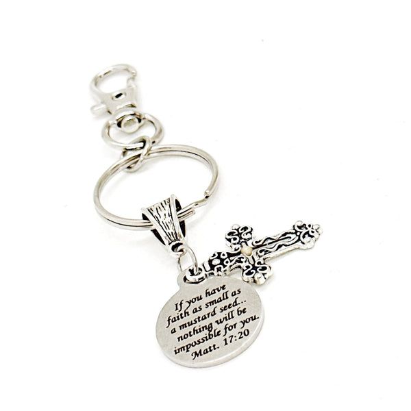 Mustard Seed Verse Ornate Cross Keychain, Faith Gift, Matthew 17 20, Christian Gifts, Baptism Gift, Sunday School Gifts, Bible Study Gifts