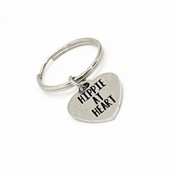 Hippie At Heart Charm Keychain, Friend Gift, Gift For Her, Wife Gift, Husband Gift, Gift For Him, Hippie Friend, Daughter Gift, Mom Gift