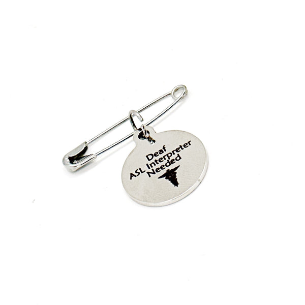 Deaf ASL Interpreter Needed Pin, Medical Pin, Hearing Impaired Notice, Medical Awareness Pin,Medical Caduceus, Health Condition