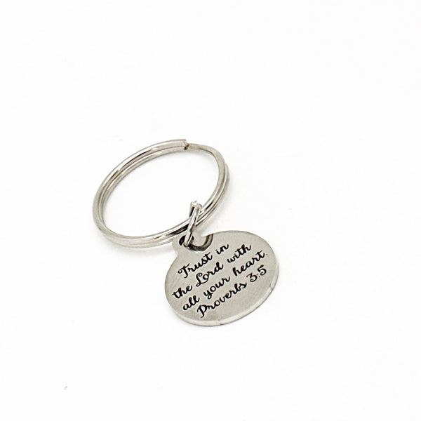 Trust In The Lord With All Your Heart Charm Keychain, Proverbs 3 5, Faith Gift, Baptism Gift, Scripture Gift, Scripture Quote, Bible Verse