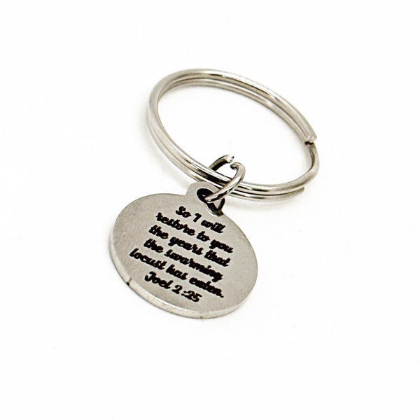 God Restores The Lost Years Charm Keychain, Joel 2 25, Recovery Gift, Recovering, Restoration, Faith Gift, Scripture Gift, New Beginning