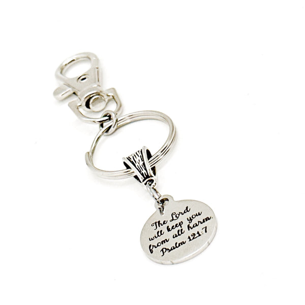 The Lord Will Keep You From All Harm Charm Keychain, Psalm 121 7, Scripture Gift, Faith Gift, God Protects You, God Keeps You Safe