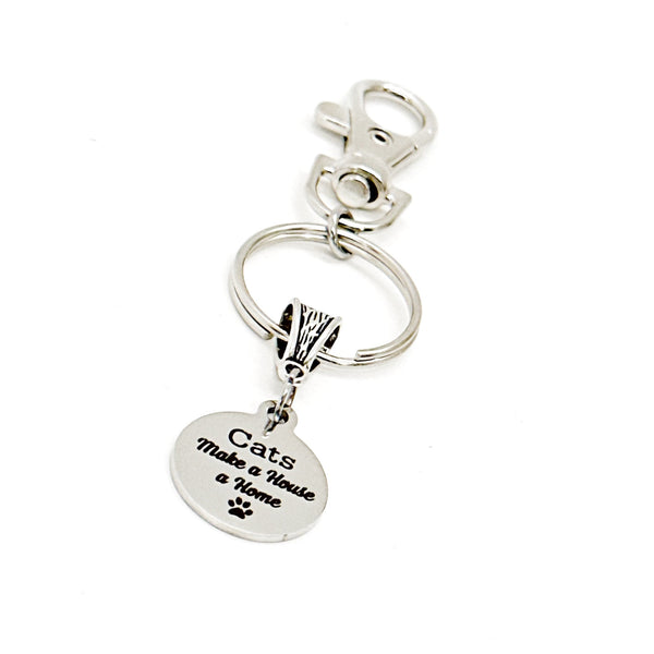 Cats Make a House A Home Charm Keychain, Cat Owner Gift, New Cat Gift, Cat Gift Basket, Cat Lover Gift, Wife Gift, Daughter Gift, Kitten