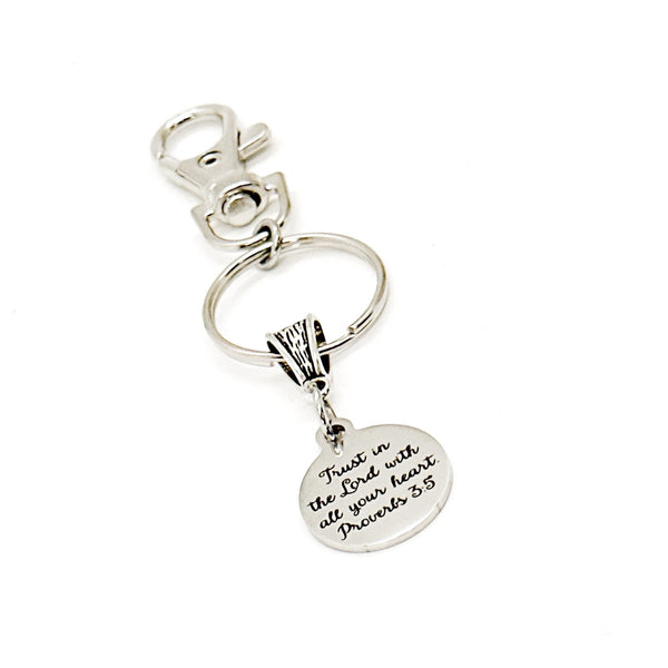 Trust In The Lord With All Your Heart Charm Keychain, Proverbs 3 5, Faith Gift, Baptism Gift, Christian Gift, Bible Verse Quote, Scriptures