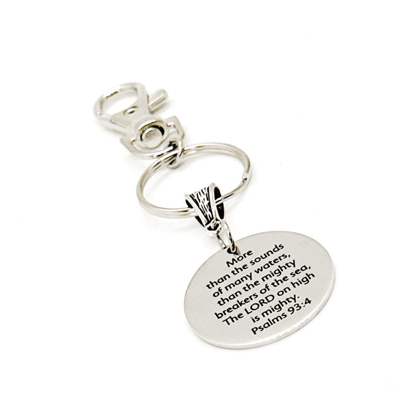 The Lord Is Mighty Charm Keychain, Psalm 93 4, Scripture Gift, Faith Gift, Christian Gift, Bible Verse Quote, Baptism Gift, Gift For Her