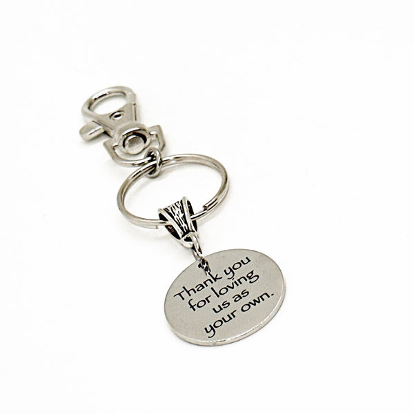 Thank You For Loving Us As Your Own Charm Keychain, Stepmom Gift, Stepdad Gift, Teacher Gift, Bonus Mom, Bonus Dad, Thank You Gift
