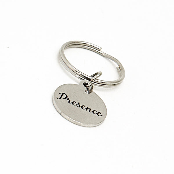 Presence Charm Keychain, Affirmation Gift, Gift For Her, Gift For Me, Friend Gift, Word Charm, Recovery Gift, Recovering, Word Gifts