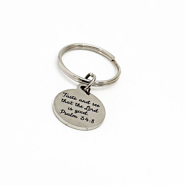 Taste And See That The Lord Is Good Charm Keychain, Psalm 34 8, Faith Gift, Scripture Gift, Cook Gift, Cookbook Author, Chef Gift, Christian