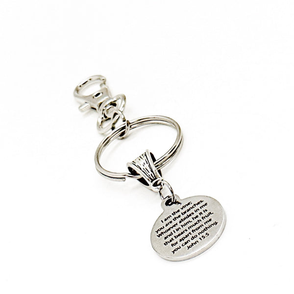 I Am The Vine You Are The Branches Clip On Charm Keychain, John 15 5, Scripture Gift, Christian Gift, Abide In God, Faith Gift, Baptism Gift