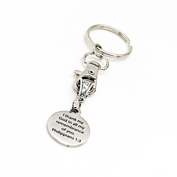 I Thank My God In All My Remembrance Of You Keychain, Phil 1 3, Scripture Gift, Missionary Gift, Faith Gift, Bible Verse Gift, Pastor Gift