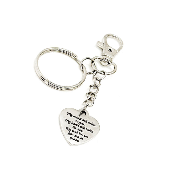 My Mind Still Talks To You Heart Charm Clip On Keychain, Memorial Gift, Remembering Her, Remembering Him, Sympathy Gift, Loss Of Loved One
