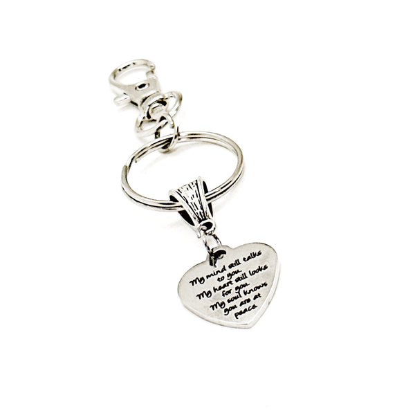My Mind Still Talks To You Heart Charm Clip Keychain, Memorial Gift, Remembering Her, Remembering Him, Sympathy, Loss Of Loved One