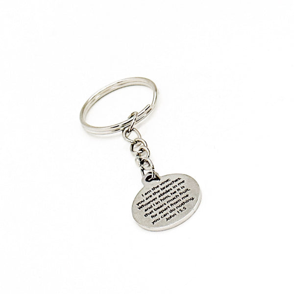 I Am The Vine You Are The Branches Charm Keychain, John 15 5, Abide In Him, Without God I Can Do Nothing, Scripture Quote, Bible Verse Gift